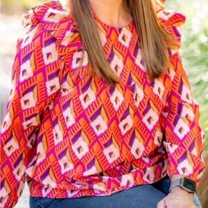 Geometric Orange A-Line Midi Top